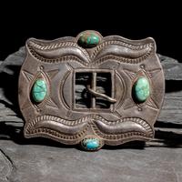 Navajo Silver and Turquoise Belt Buckle, from a Third Phase Concha Belt