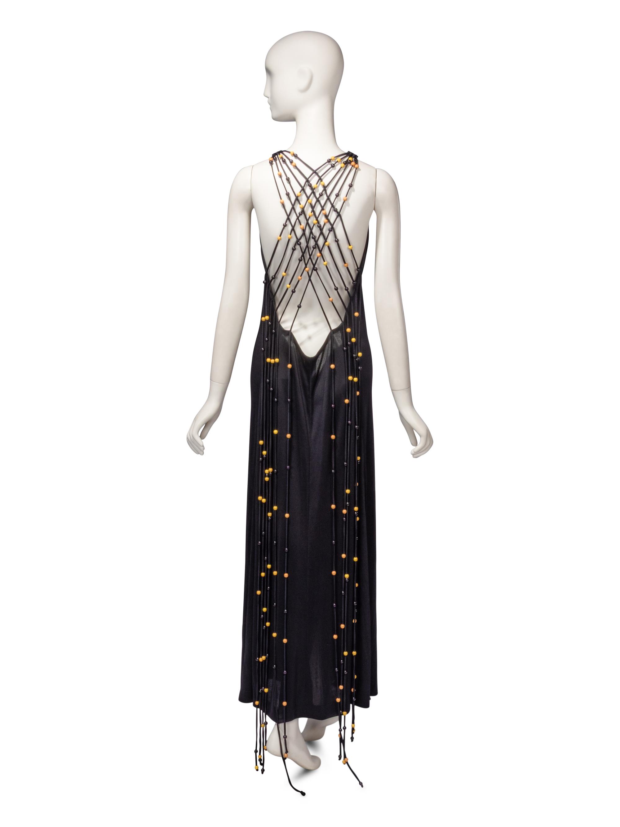 Exceptional Loris Azzaro Haute Couture, Black Halter Gown with Beads, 1971