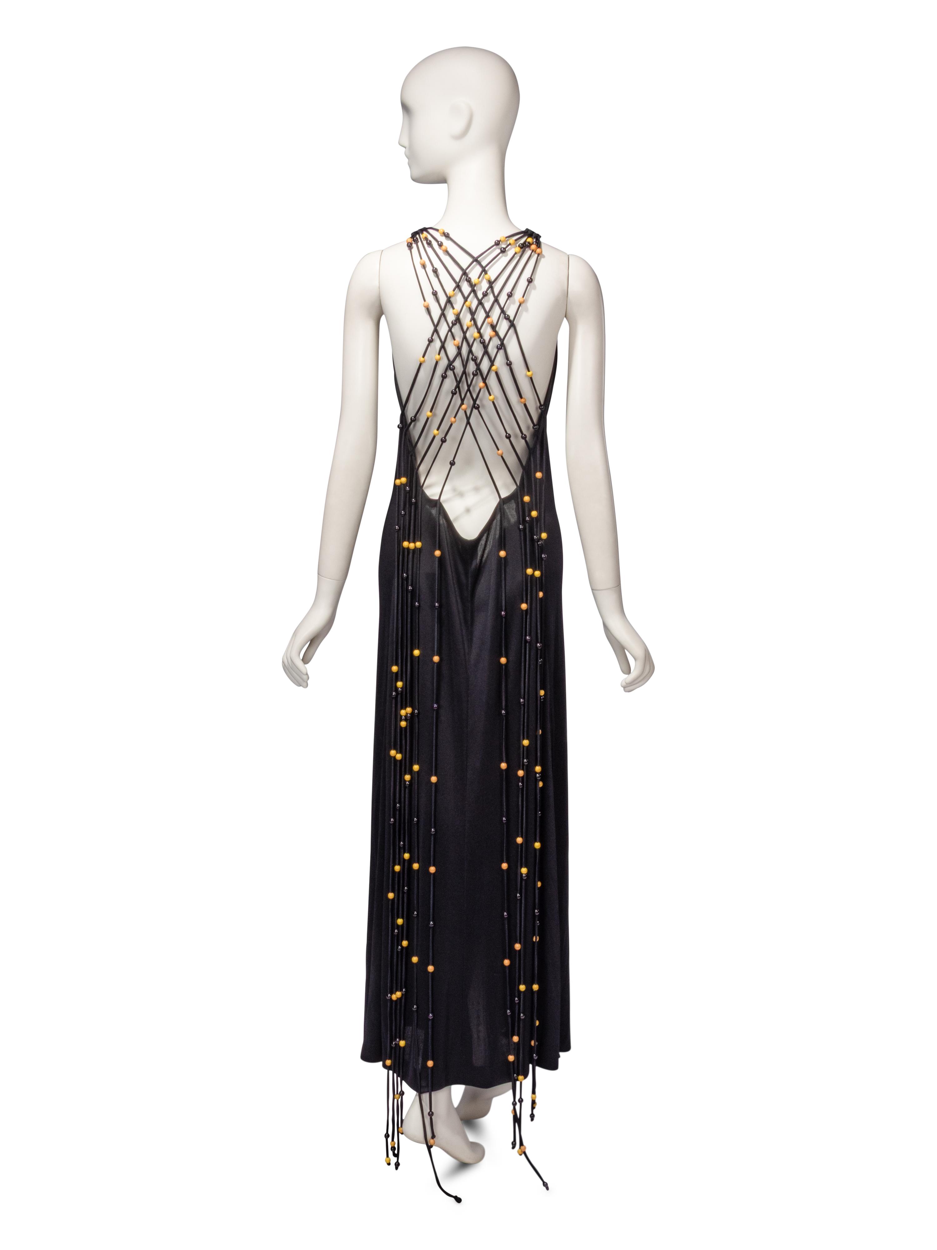 Exceptional Loris Azzaro Haute Couture, Black Halter Gown with Beads, 1971