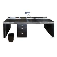 A Mid-Century Leather, Wood and Chrome Executive Desk 86.5" W x 39.5" D x 29" H — Italy, Mid-20th Century
