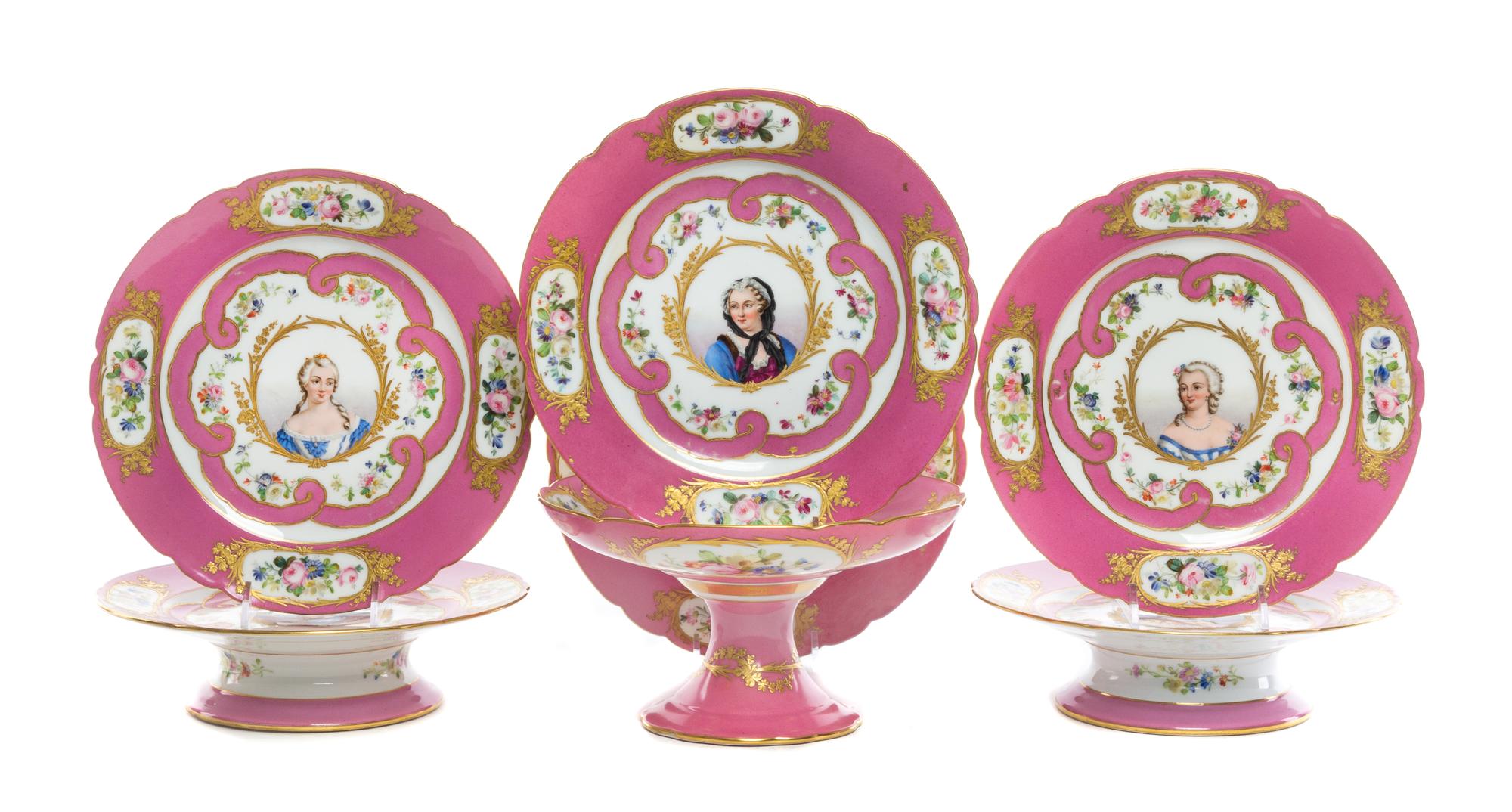 A Sevres Porcelain Partial Dessert Service Diameter of plate 9 1/4 inches. — 19TH CENTURY