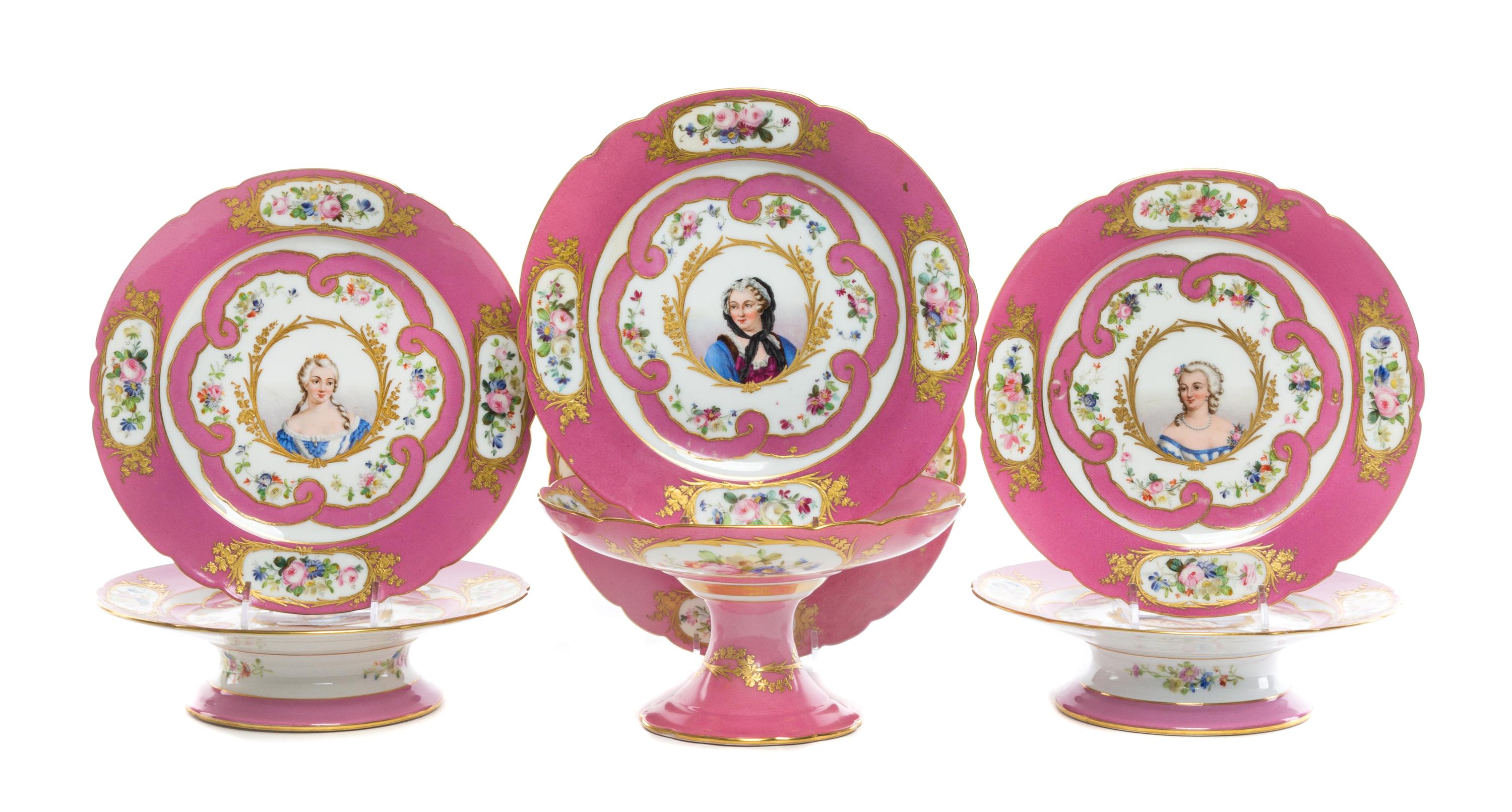 A Sevres Porcelain Partial Dessert Service Diameter of plate 9 1/4 inches. — 19TH CENTURY