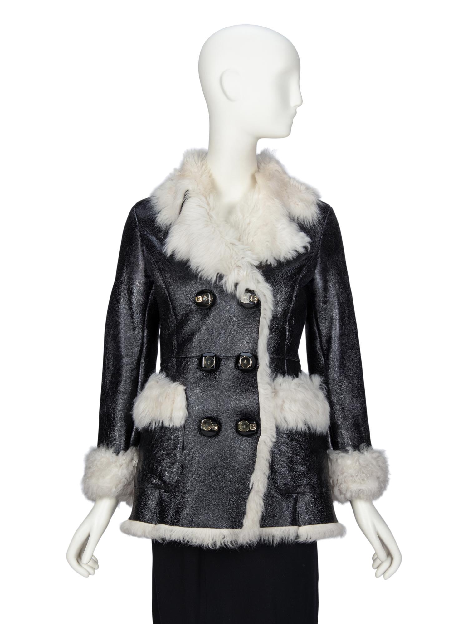 PRADA, BLACK SHEARLING COAT