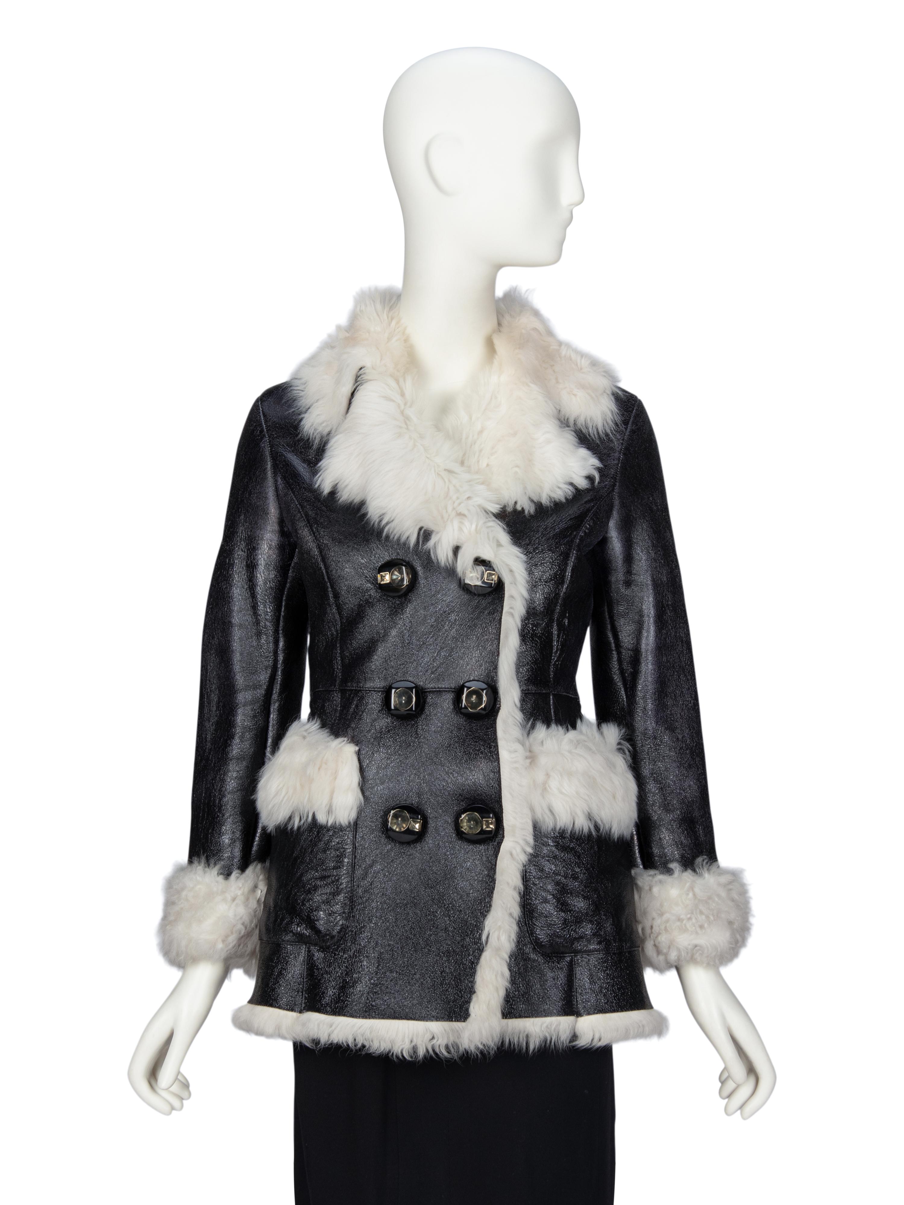 PRADA, BLACK SHEARLING COAT