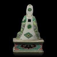 A Chinese Enameled Biscuit Figure of Guanyin Seated, with Associated Stand, Qing Dynasty 清 素三彩觀音坐像 帶木座