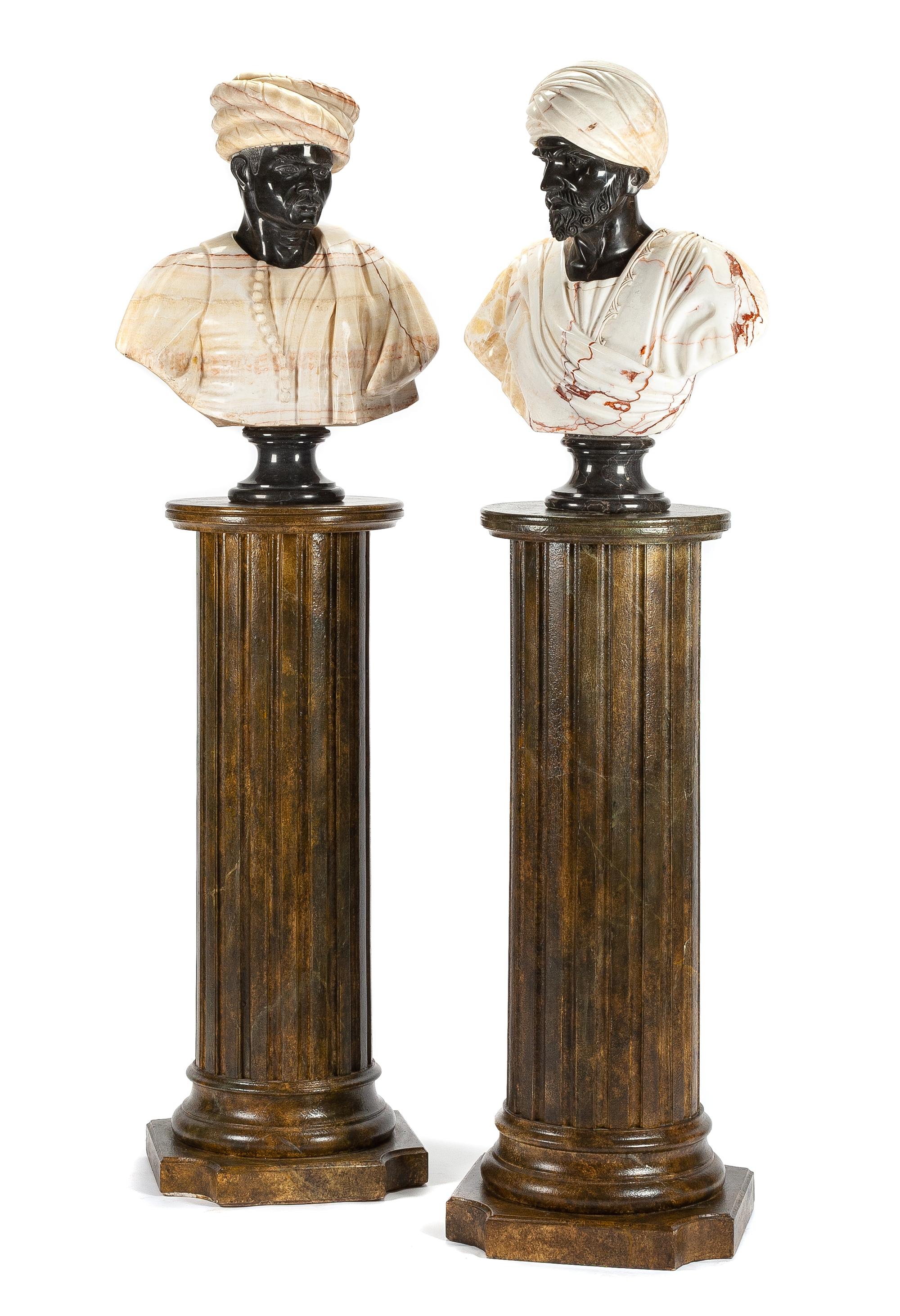 A Pair of Italian Marble Busts Height of bust 28 1/2 inches; height overall 72 3/4 inches.