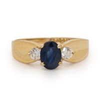 Sapphire, Diamond, and Yellow Gold Ring