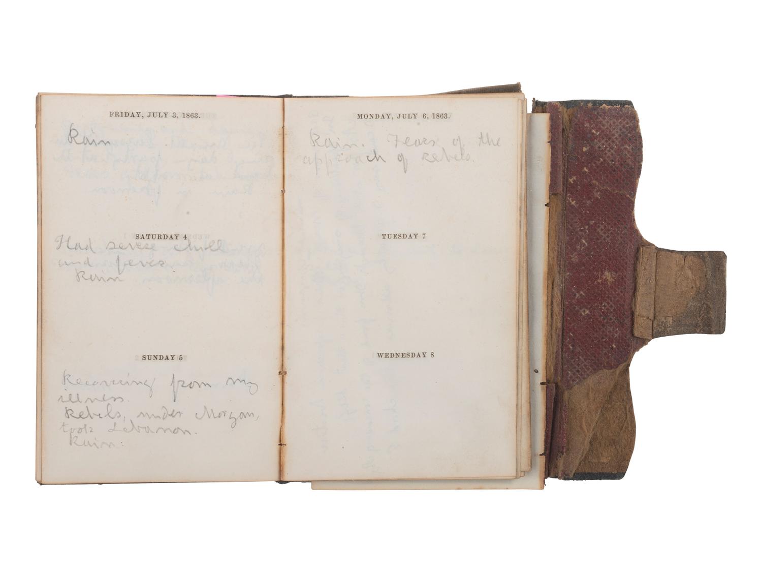 [CIVIL WAR] -- [QUANTRILL'S RAIDERS]. Diary of H.M. McCarty, editor of the Border Star at Westport, Missouri, with entries referencing 1863 clashes between Union soldiers and southern sympathizers, guerilla activity, and Quantrill's Raiders.
