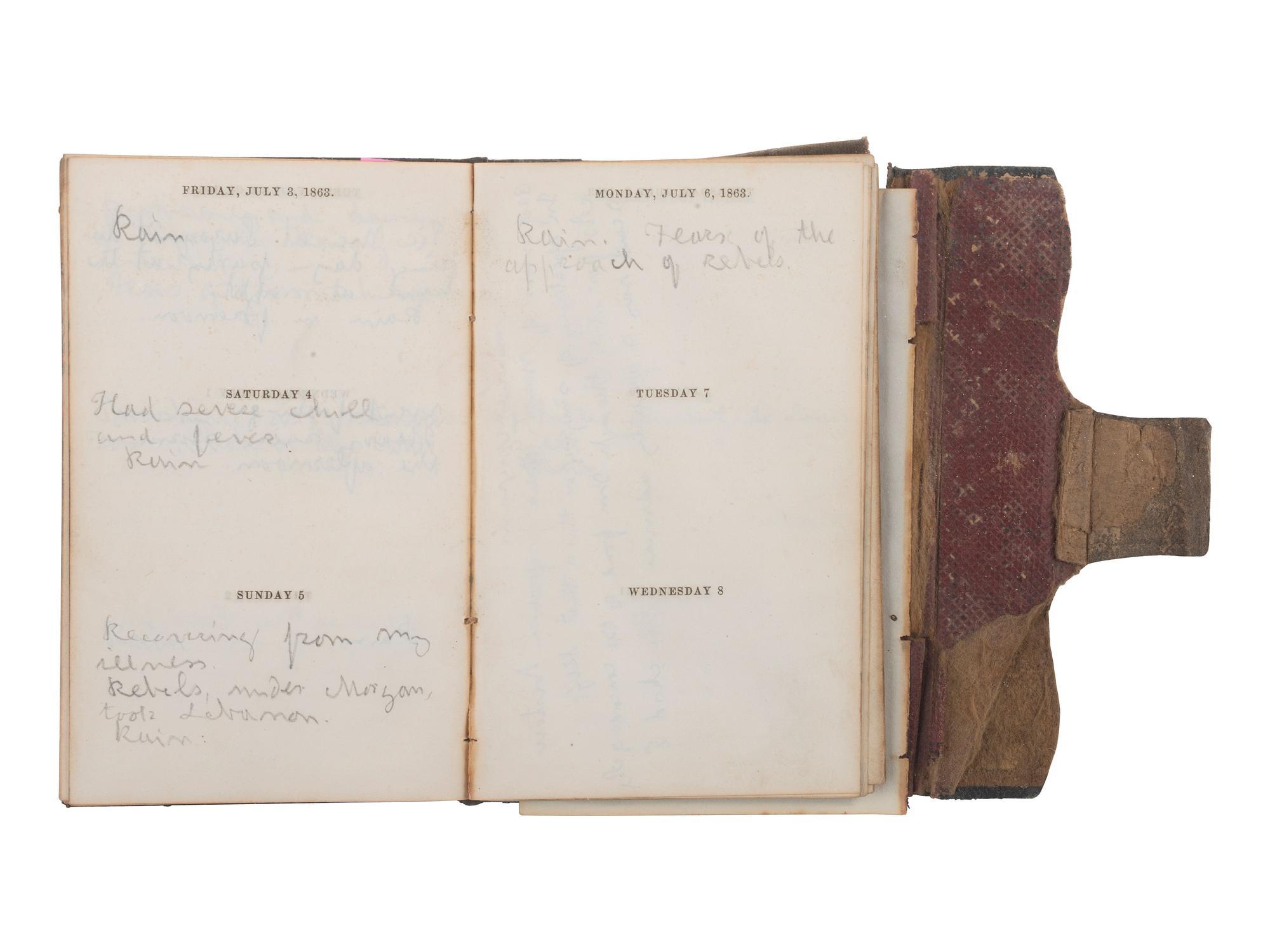 [CIVIL WAR] -- [QUANTRILL'S RAIDERS]. Diary of H.M. McCarty, editor of the Border Star at Westport, Missouri, with entries referencing 1863 clashes between Union soldiers and southern sympathizers, guerilla activity, and Quantrill's Raiders.