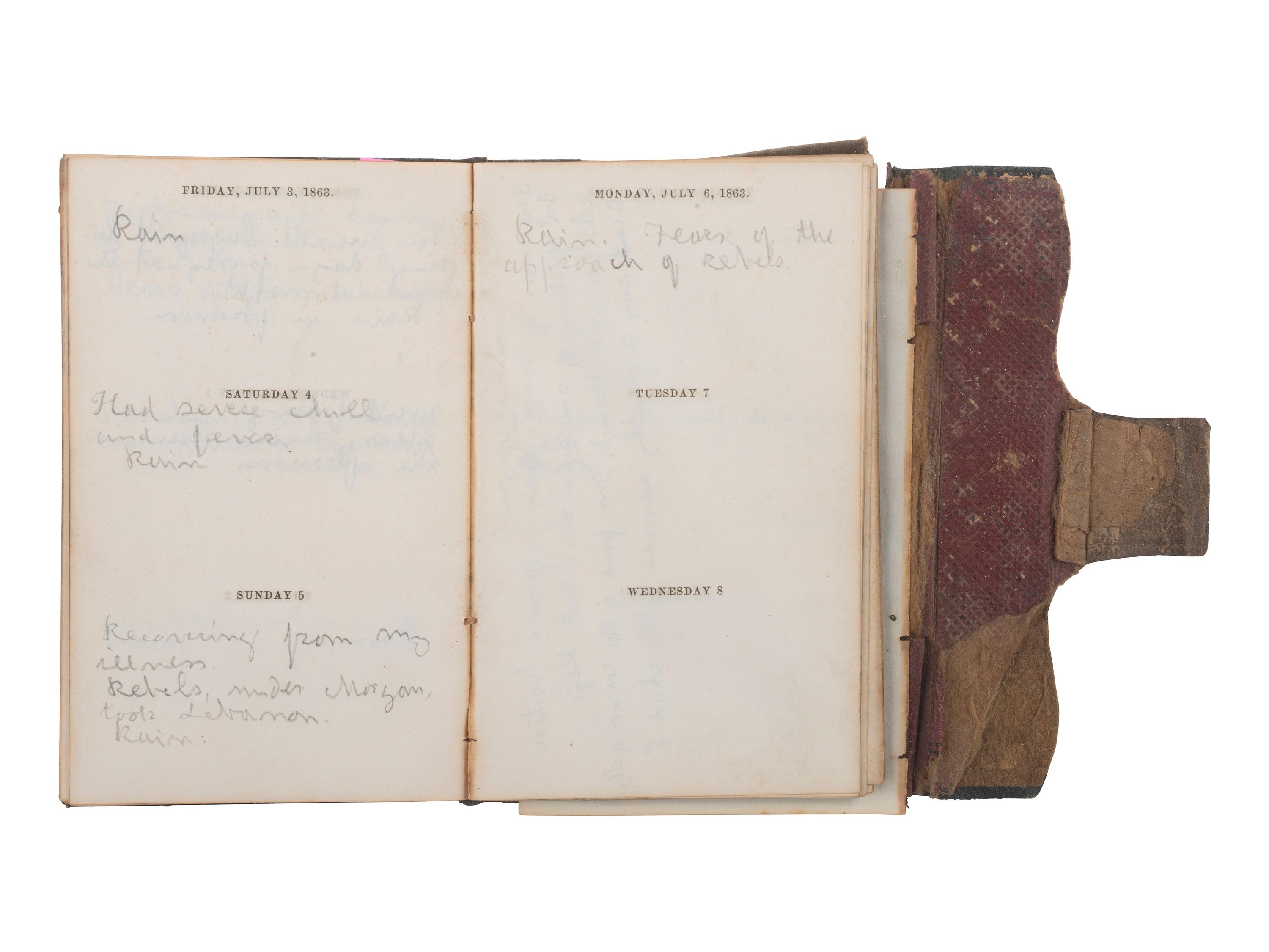 [CIVIL WAR] -- [QUANTRILL'S RAIDERS]. Diary of H.M. McCarty, editor of the Border Star at Westport, Missouri, with entries referencing 1863 clashes between Union soldiers and southern sympathizers, guerilla activity, and Quantrill's Raiders.