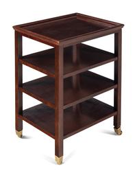 A Contemporary Brass Mounted Walnut Four-Tier Table