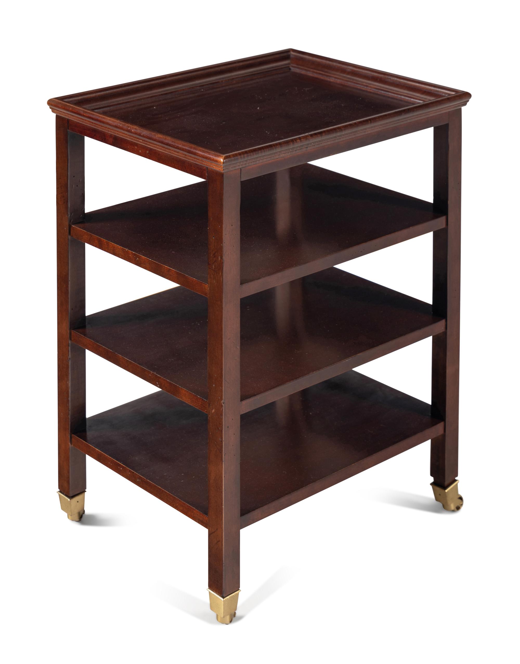 A Contemporary Brass Mounted Walnut Four-Tier Table