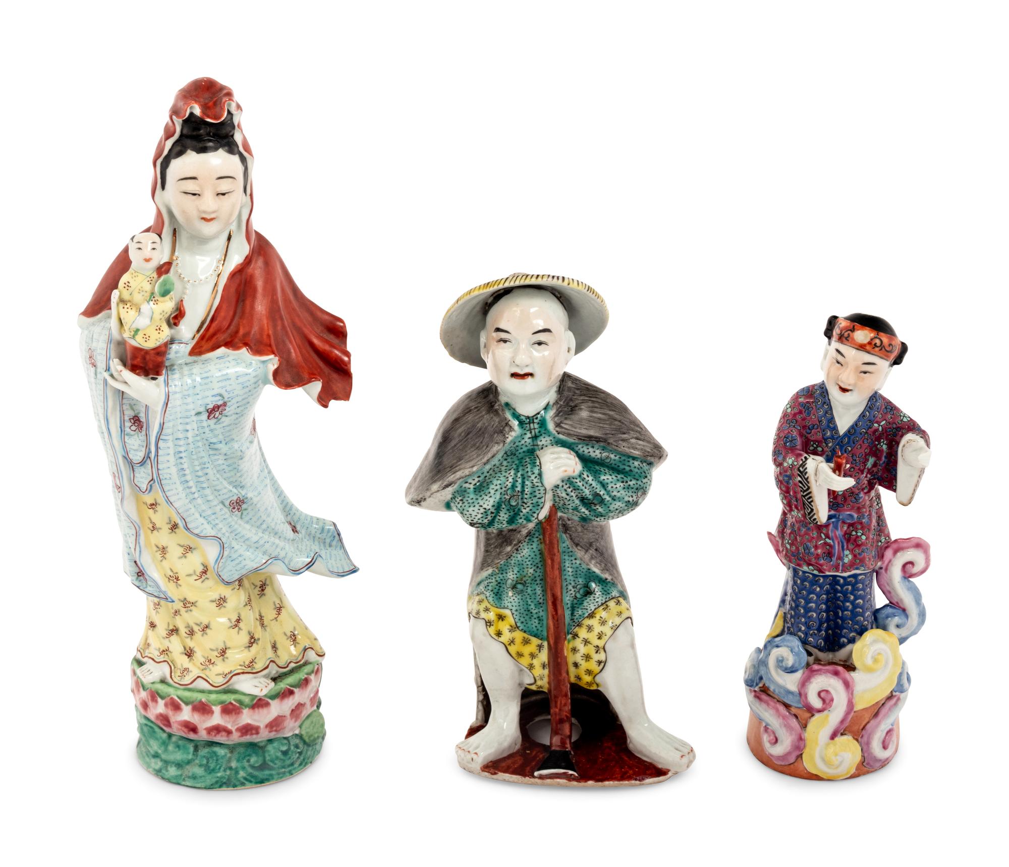 Three Chinese Famille Rose Porcelain Figures