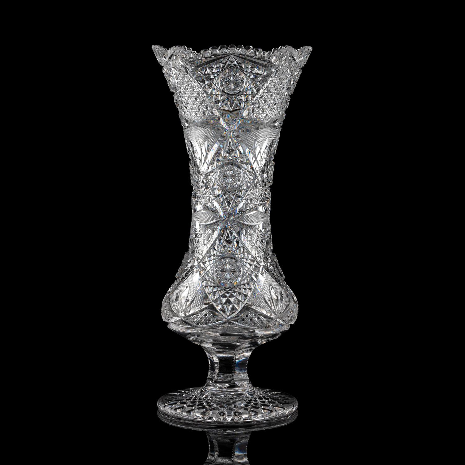 A J. Hoare Brilliant-Cut Glass Pedestal Vase, Possibly in the Monarch Pattern