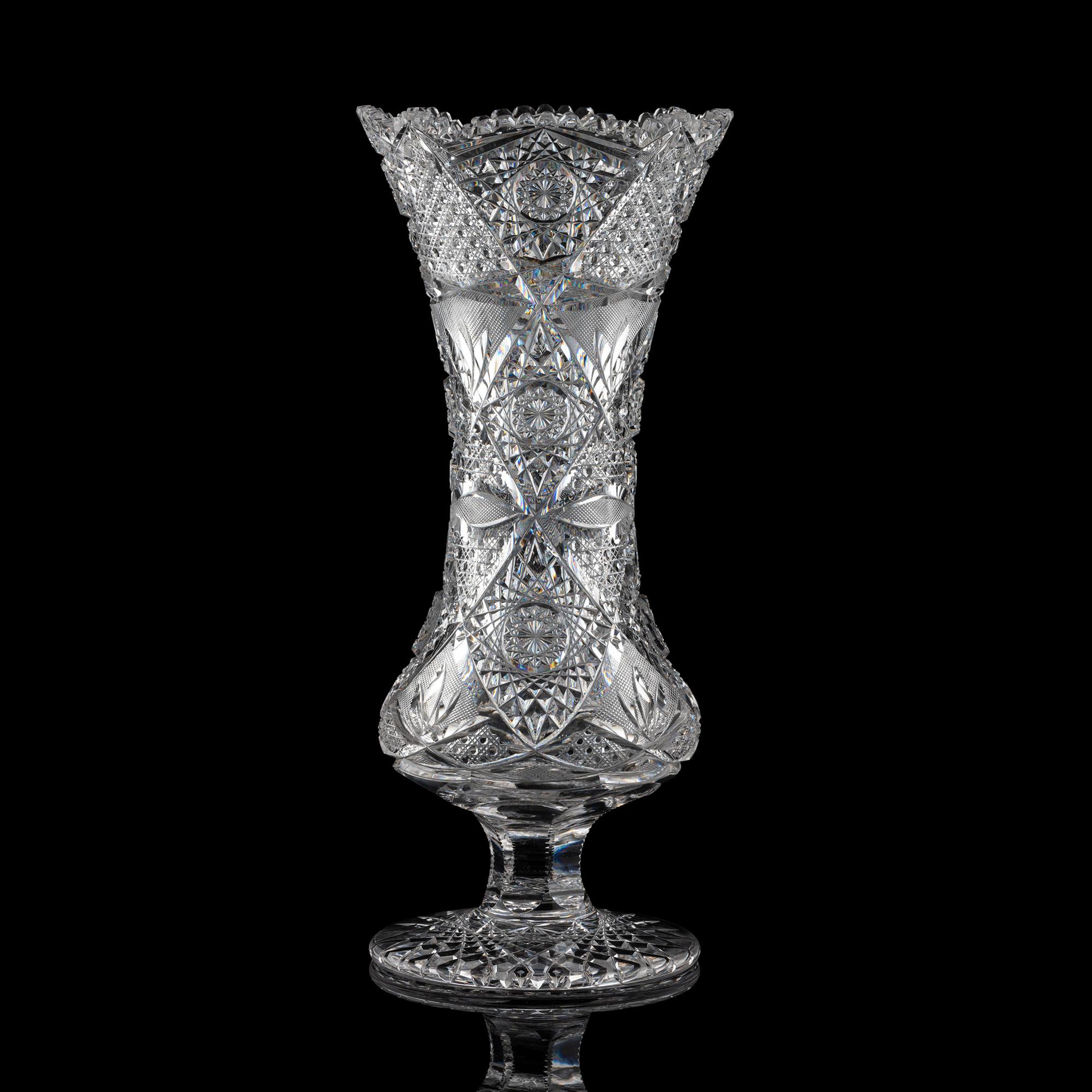 A J. Hoare Brilliant-Cut Glass Pedestal Vase, Possibly in the Monarch Pattern