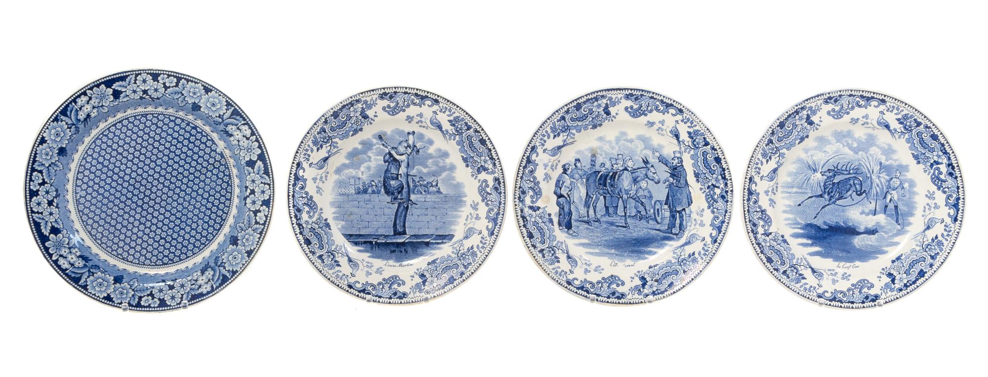 Four Creil Transfer Decorated Plates Diameter of largest 8 3/8 inches.