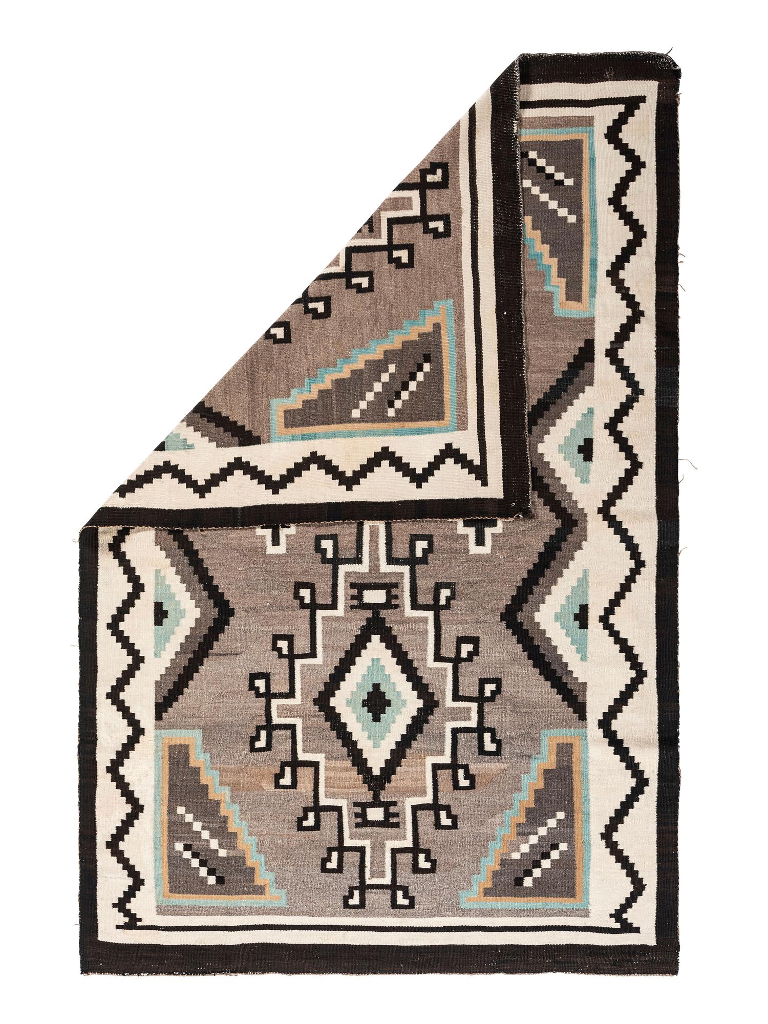 Navajo Two Grey Hills Weaving, with Turquoise Highlights