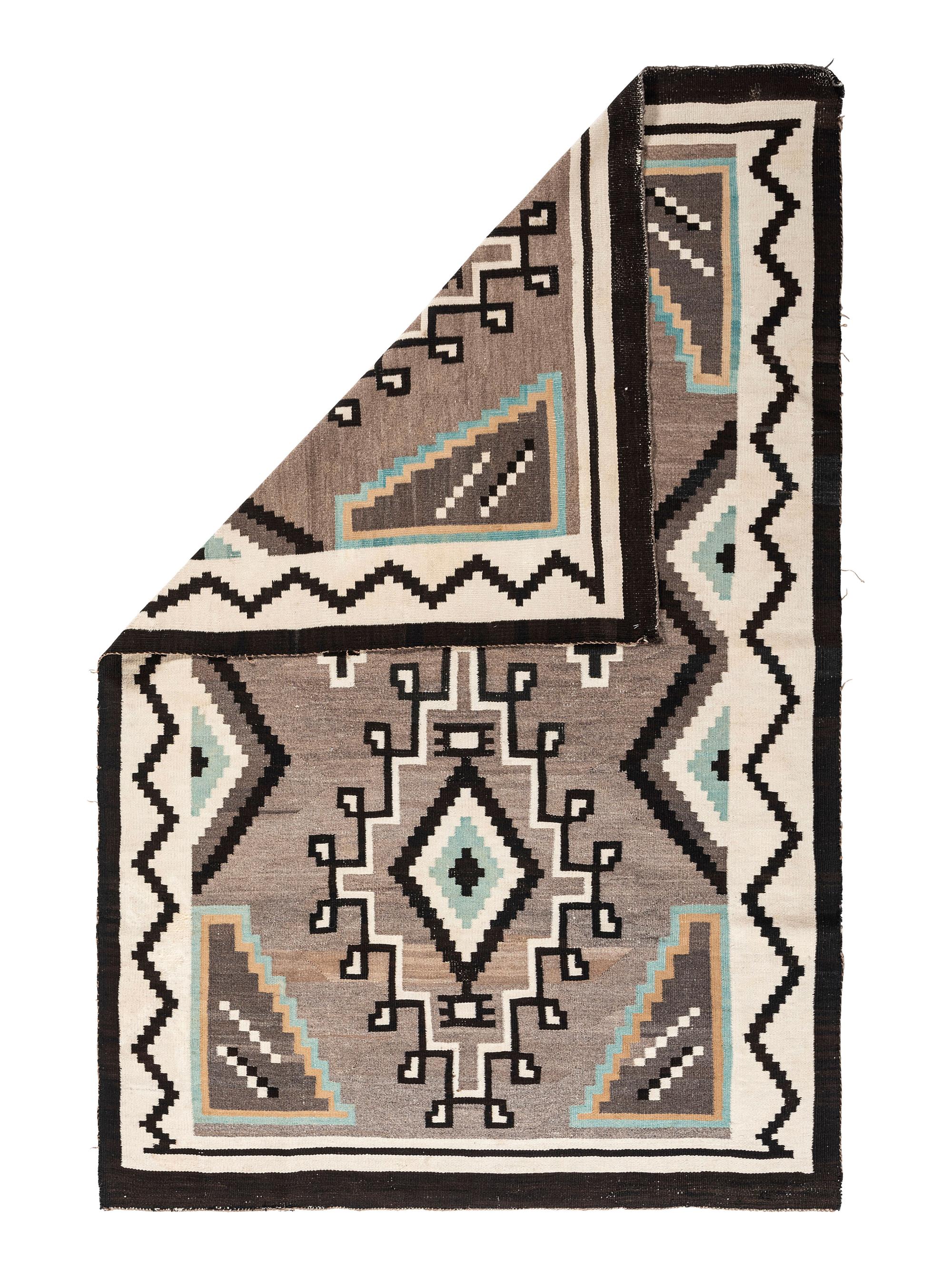 Navajo Two Grey Hills Weaving, with Turquoise Highlights