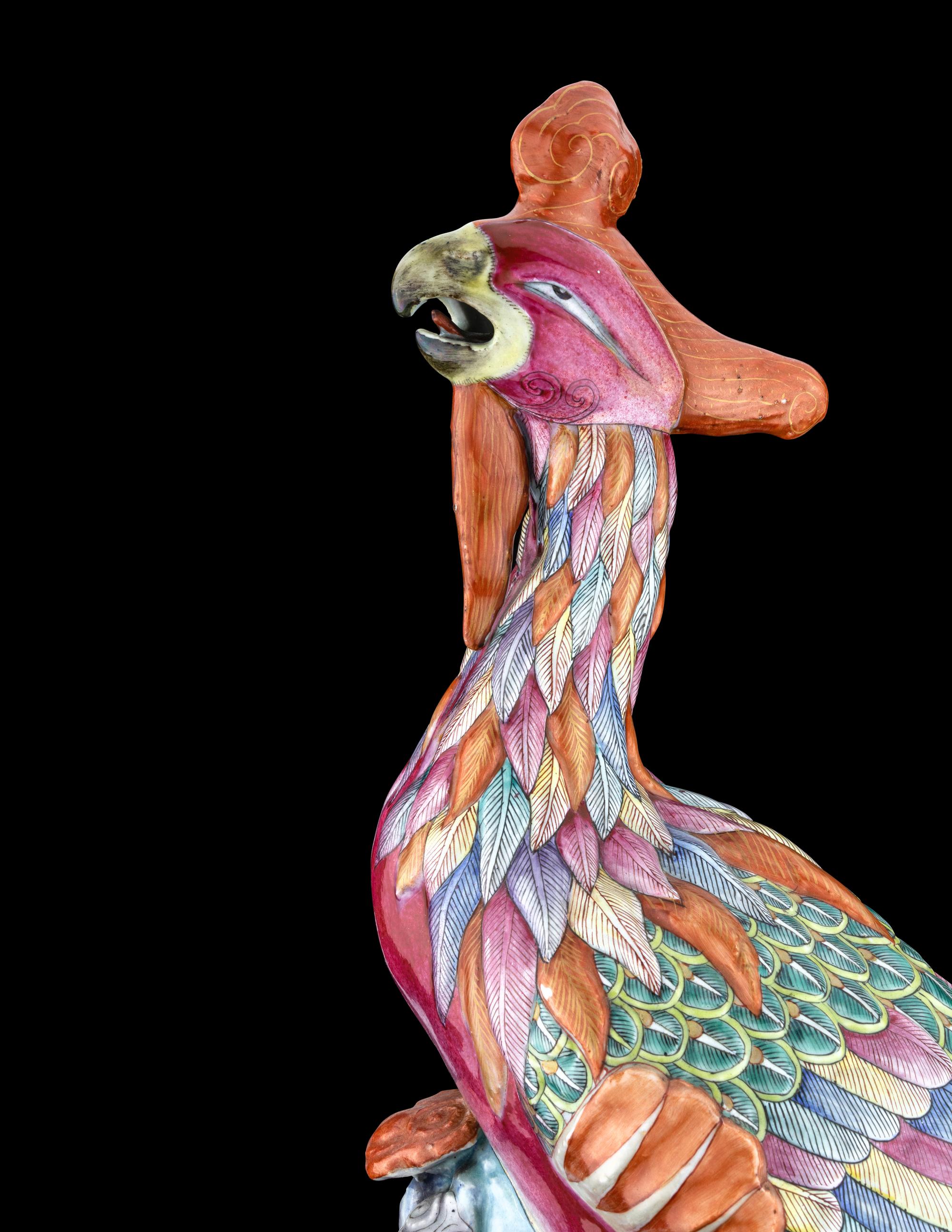 A Pair of Chinese Export Porcelain Figures of Phoenixes