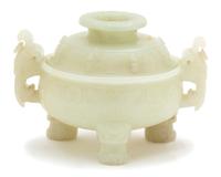 A Carved Jade Tripod Censer and Cover — 19TH CENTURY