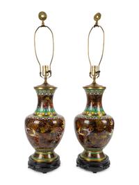 A Pair of Chinese Cloisonne Vases Mounted as a Lamps