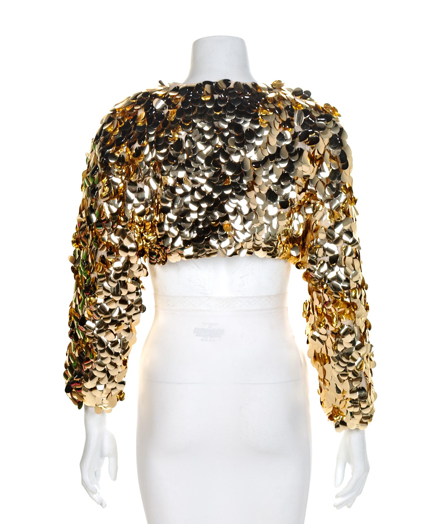 Jenny Packham Gold Paillette Sequin Bolero, 1960-70s Size label: 8