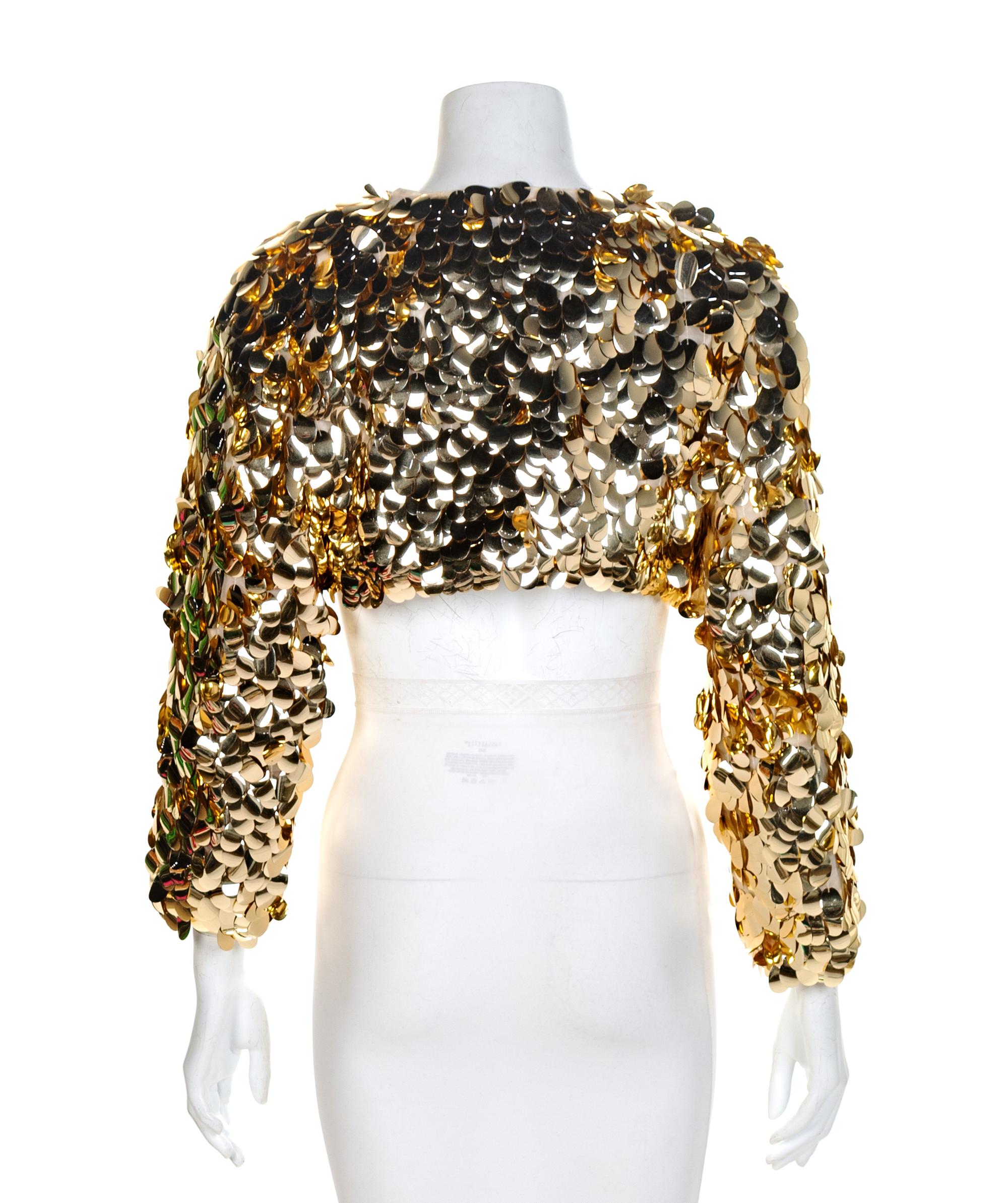 Jenny Packham Gold Paillette Sequin Bolero, 1960-70s Size label: 8
