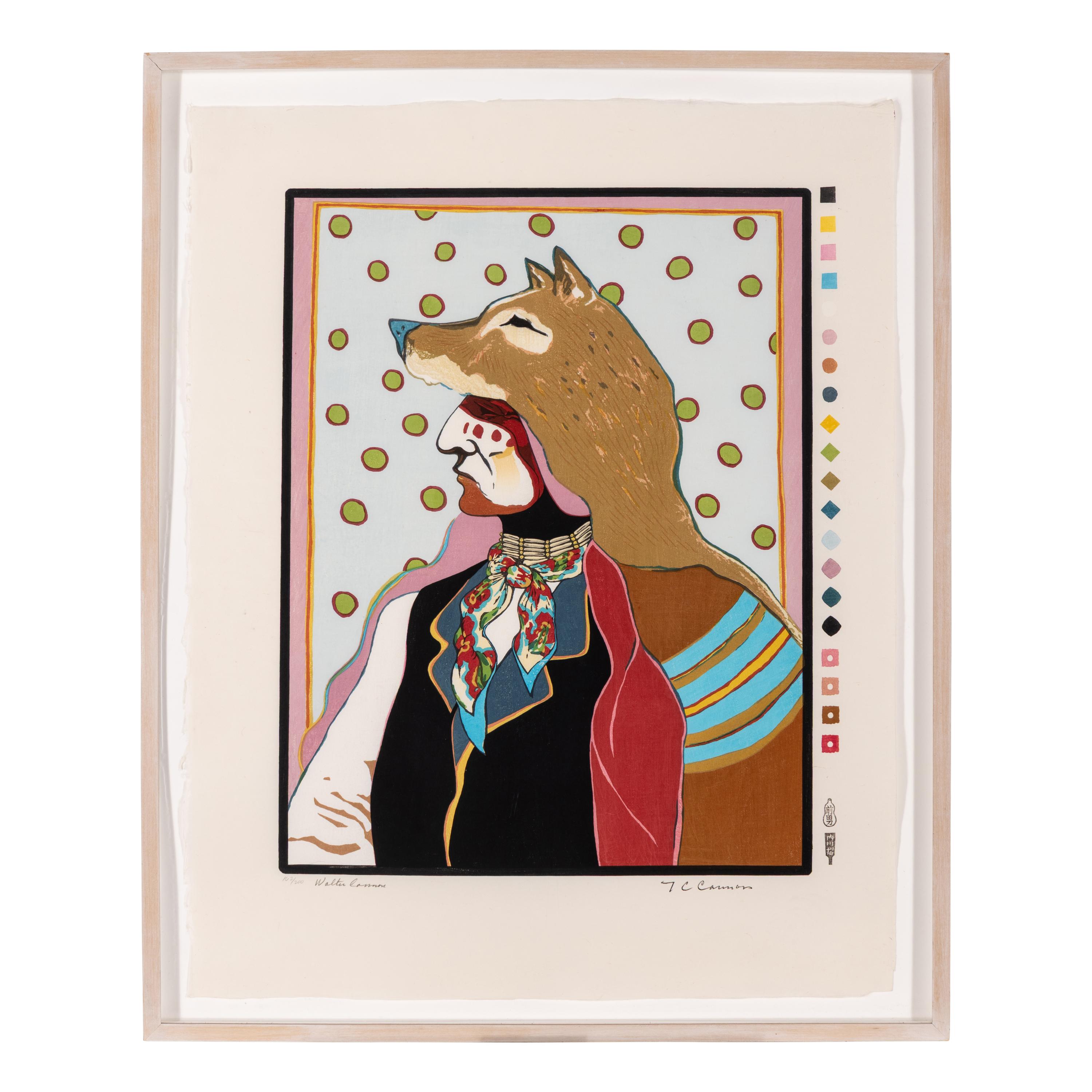 T. C. Cannon (Kiowa/Caddo, 1946-1978) — His Hair Flows like a River (from Memorial Woodcut Suite), 1978