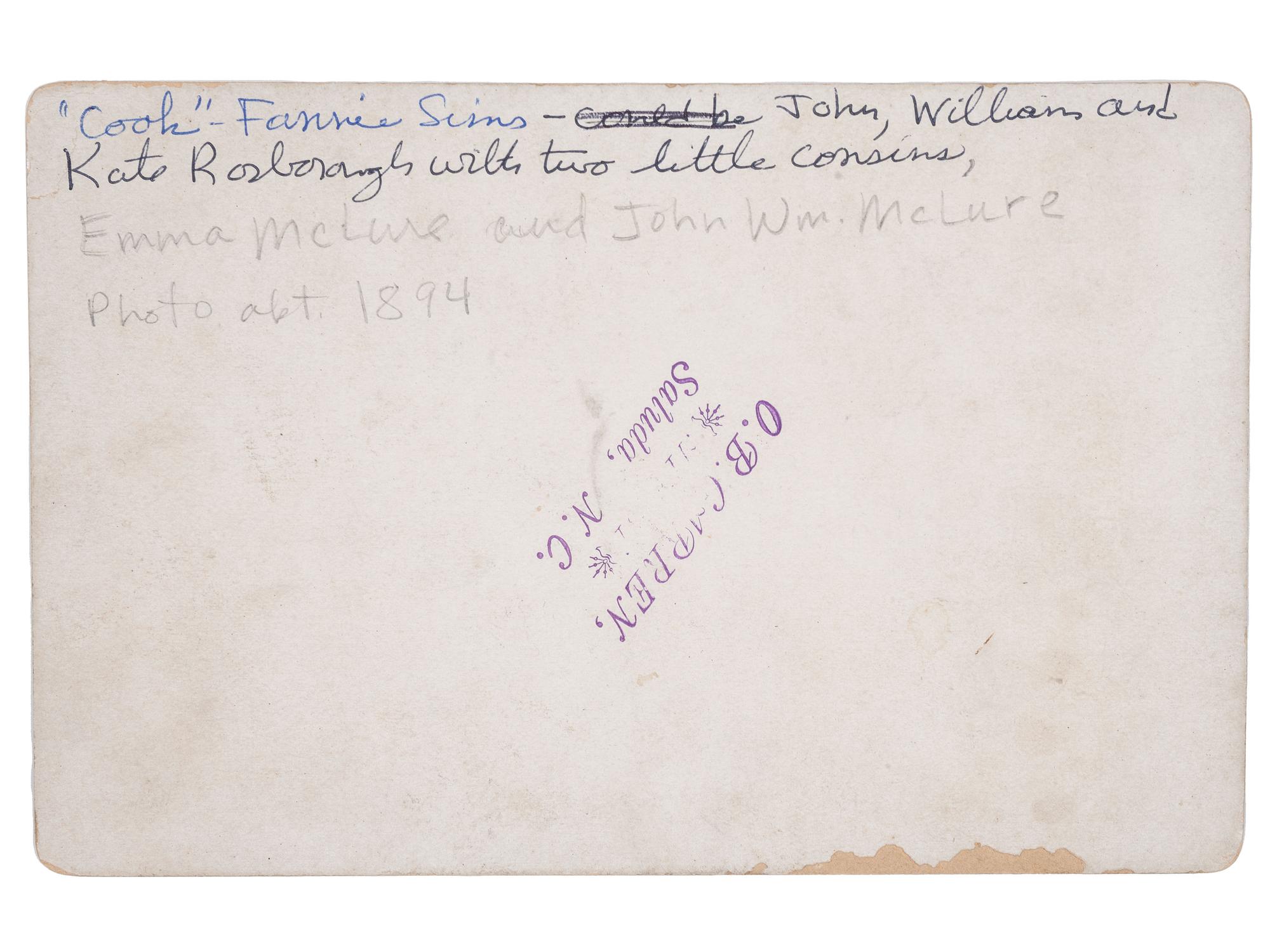 [SLAVERY] -- [RECONSTRUCTION]. Small archive of photographs and documents associated with Fannie "Cook" Sims (ca 1850-1943), a freed woman who worked as a domestic laborer in Chester County, South Carolina.