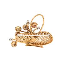 YELLOW GOLD AND MULTIGEM FLOWER BASKET BROOCH