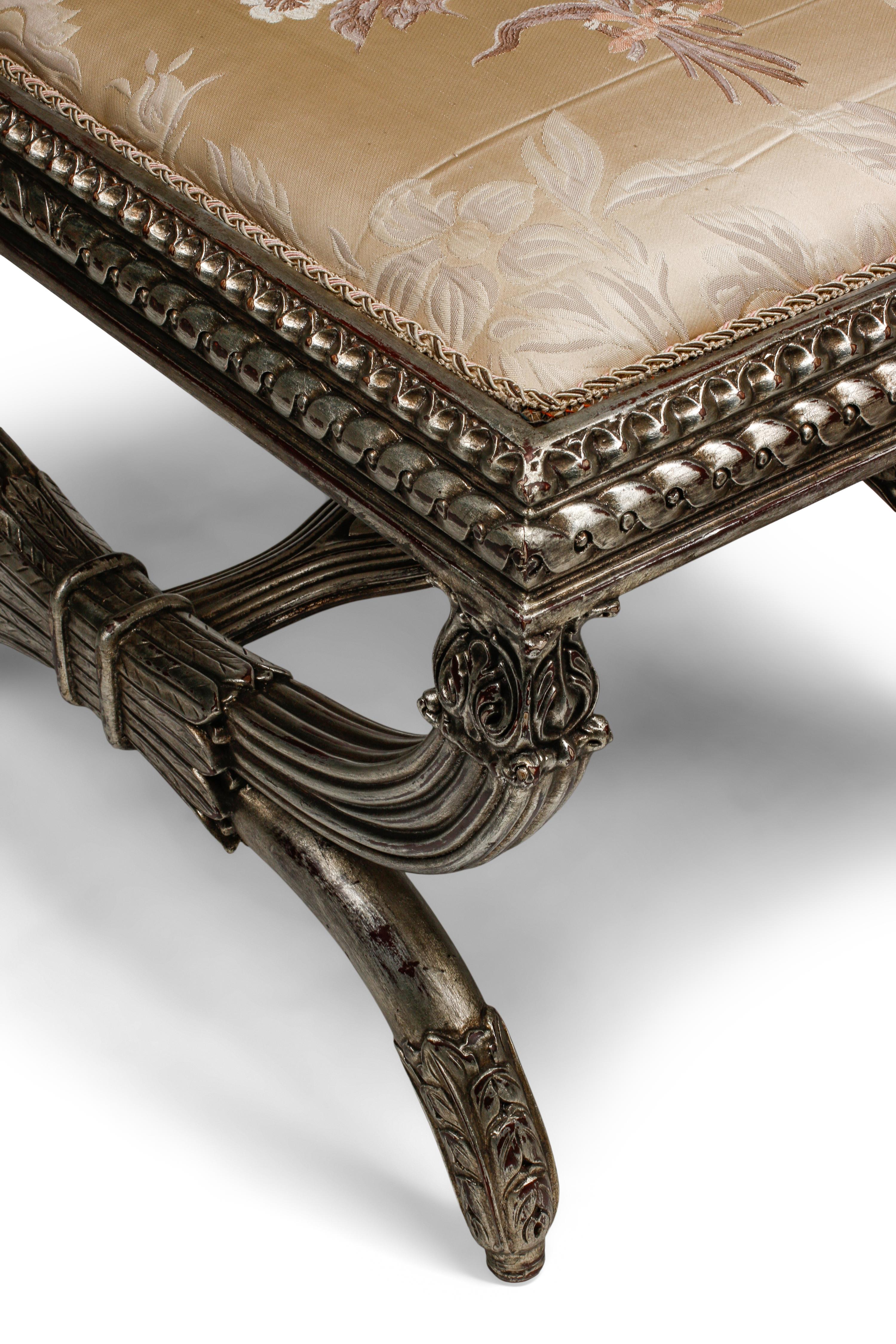 A Pair of Louis XVI Style Silvered Wood Benches