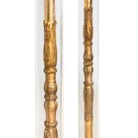 A Pair of Continental Carved Giltwood, Glass and Brass Floor Lamps