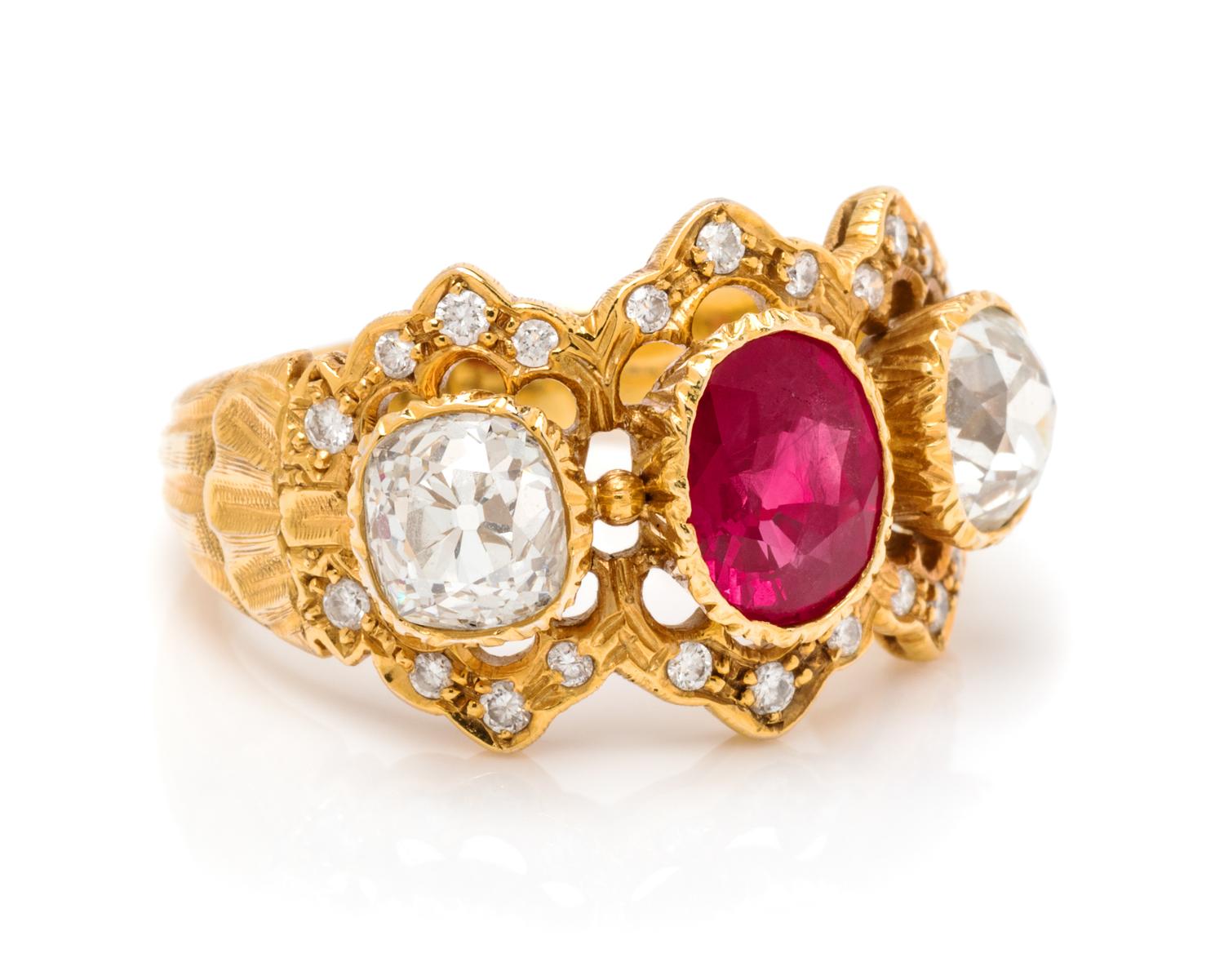 An 18 Karat Yellow Gold, Burmese Ruby and Diamond Ring, Mario Buccellati, 5.65 dwts.