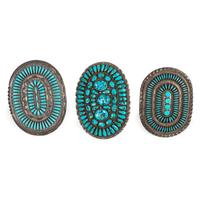 Navajo and Zuni Silver and Petit Point Turquoise Cluster Belt Buckles