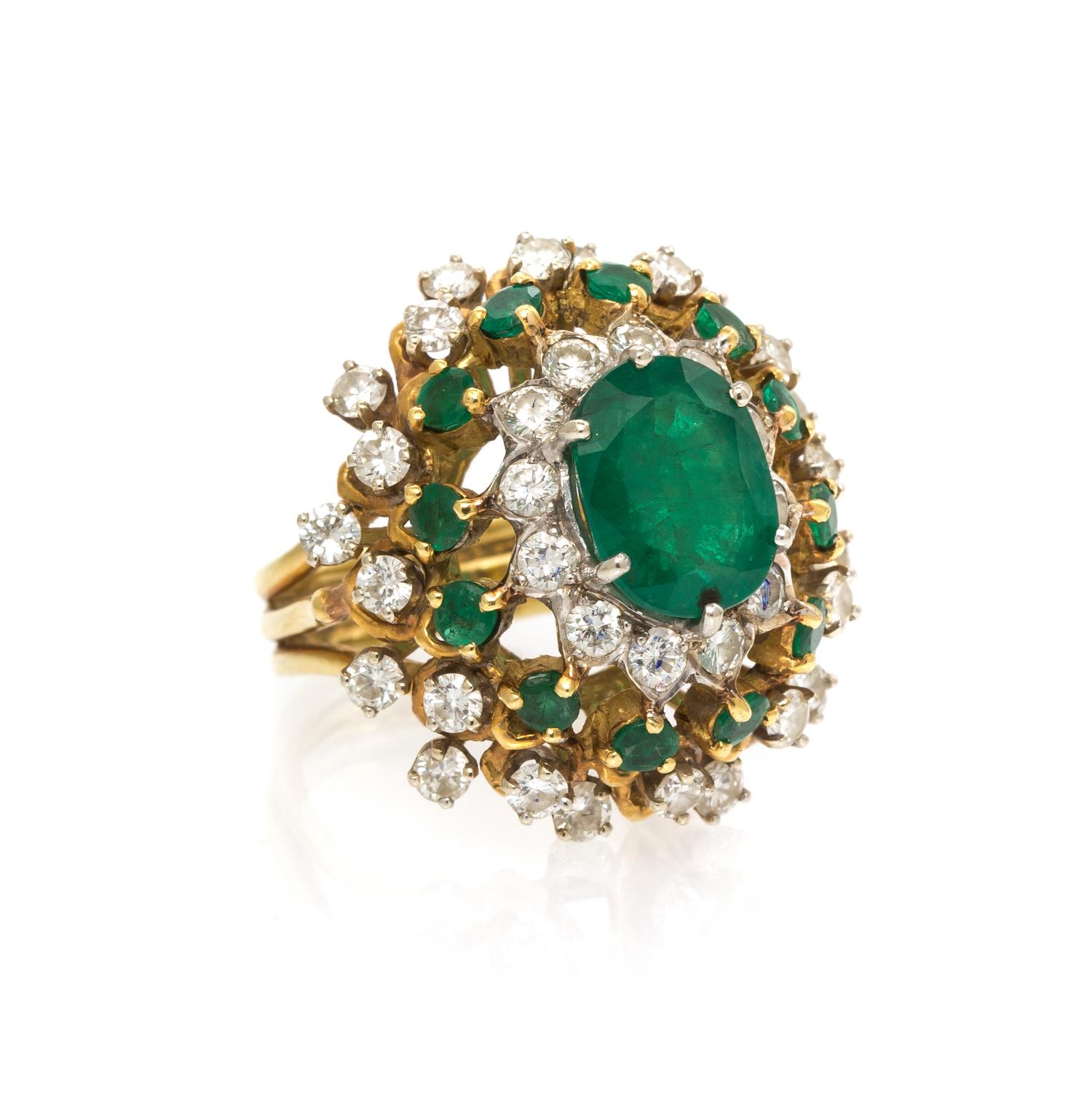 A Gold, Emerald and Diamond Ring, 8.80 dwts.