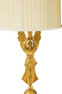 A Pair of Empire Style Gilt Bronze and White Marble Table Lamps