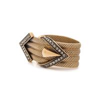 YELLOW GOLD, DIAMOND AND ENAMEL BELT MOTIF RING