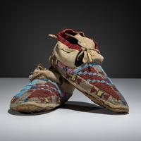 Northern Cheyenne / Arapaho Beaded Moccasins, with Recycled Buffalo Parfleche Soles