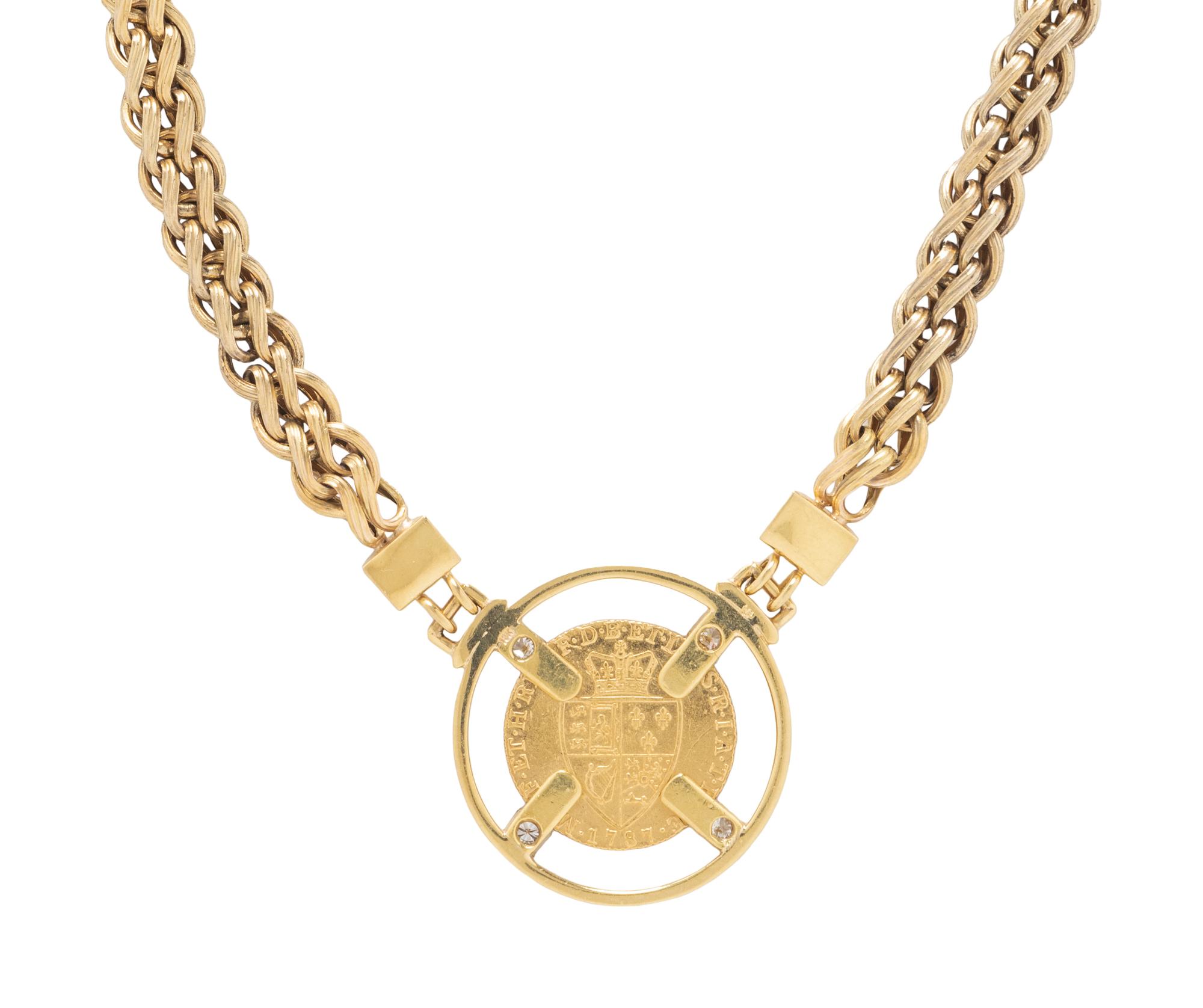 YELLOW GOLD, COIN, AND DIAMOND NECKLACE