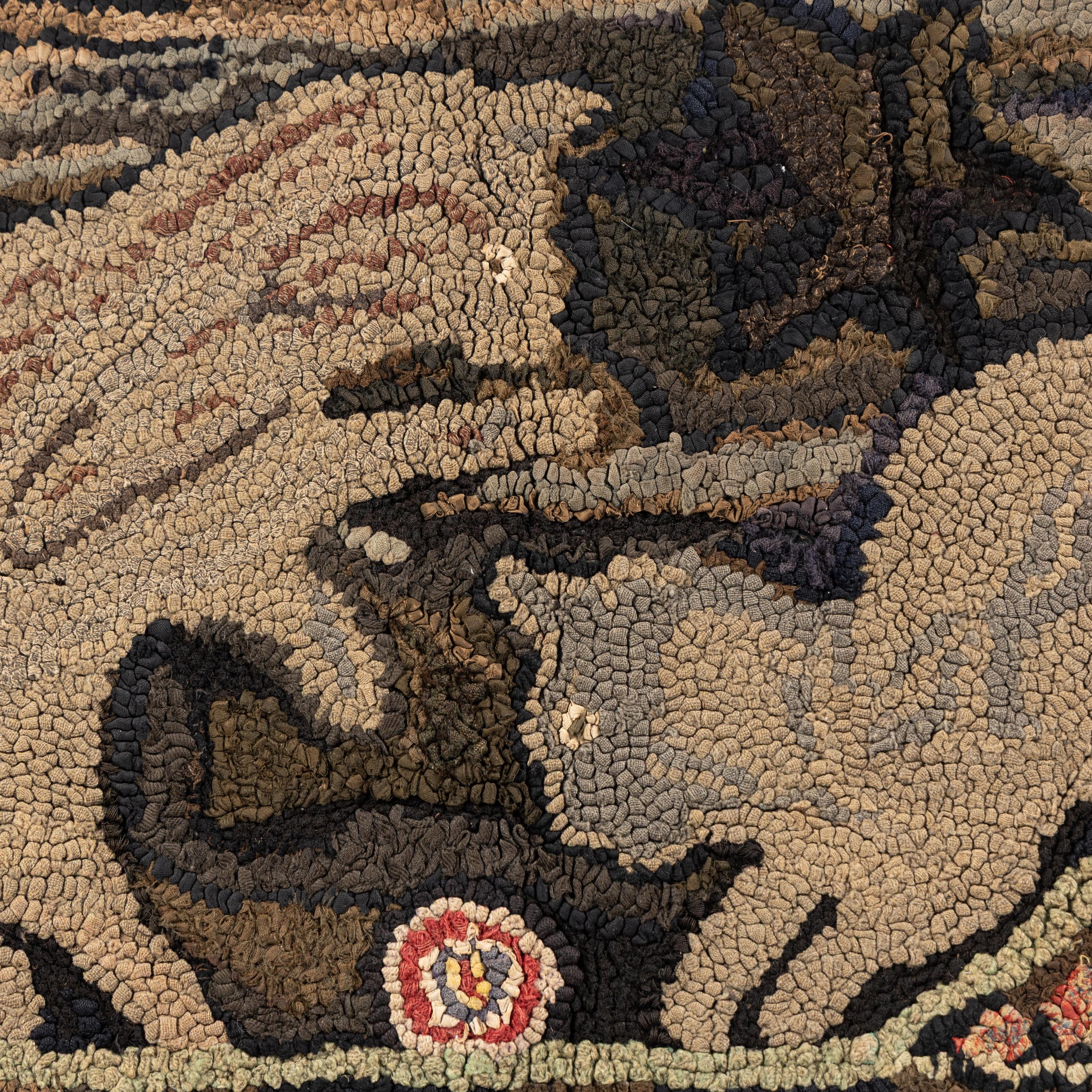 A Rare Signed and Dated Cotton and Wool Hooked Rug