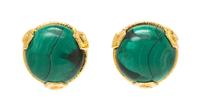 A Pair of 18 Karat Yellow Gold and Malachite Earclips, David Webb, 18.60 dwts.