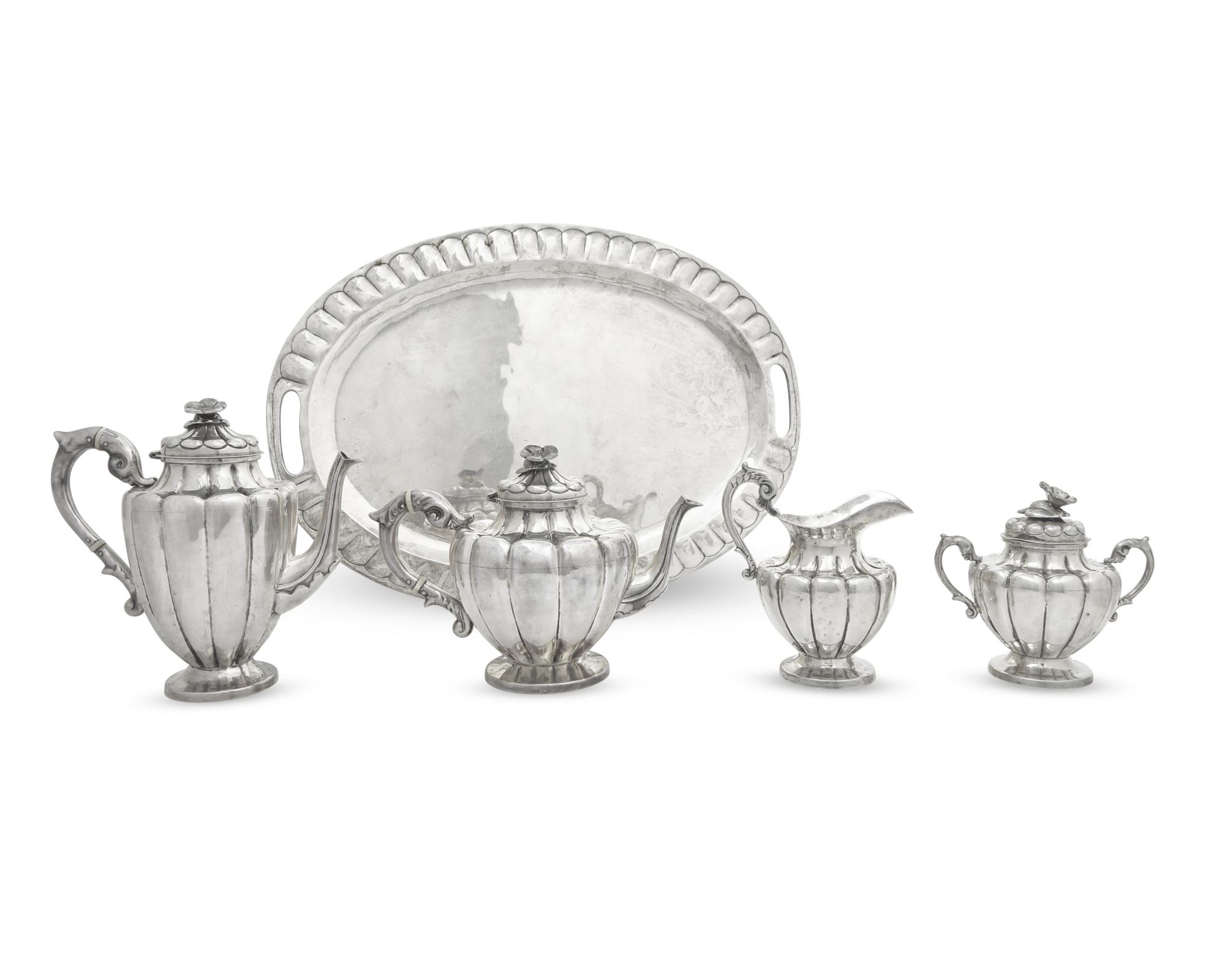 A Mexican Five-Piece Sterling Silver Tea and Coffee Service, Maciel, 20th Century