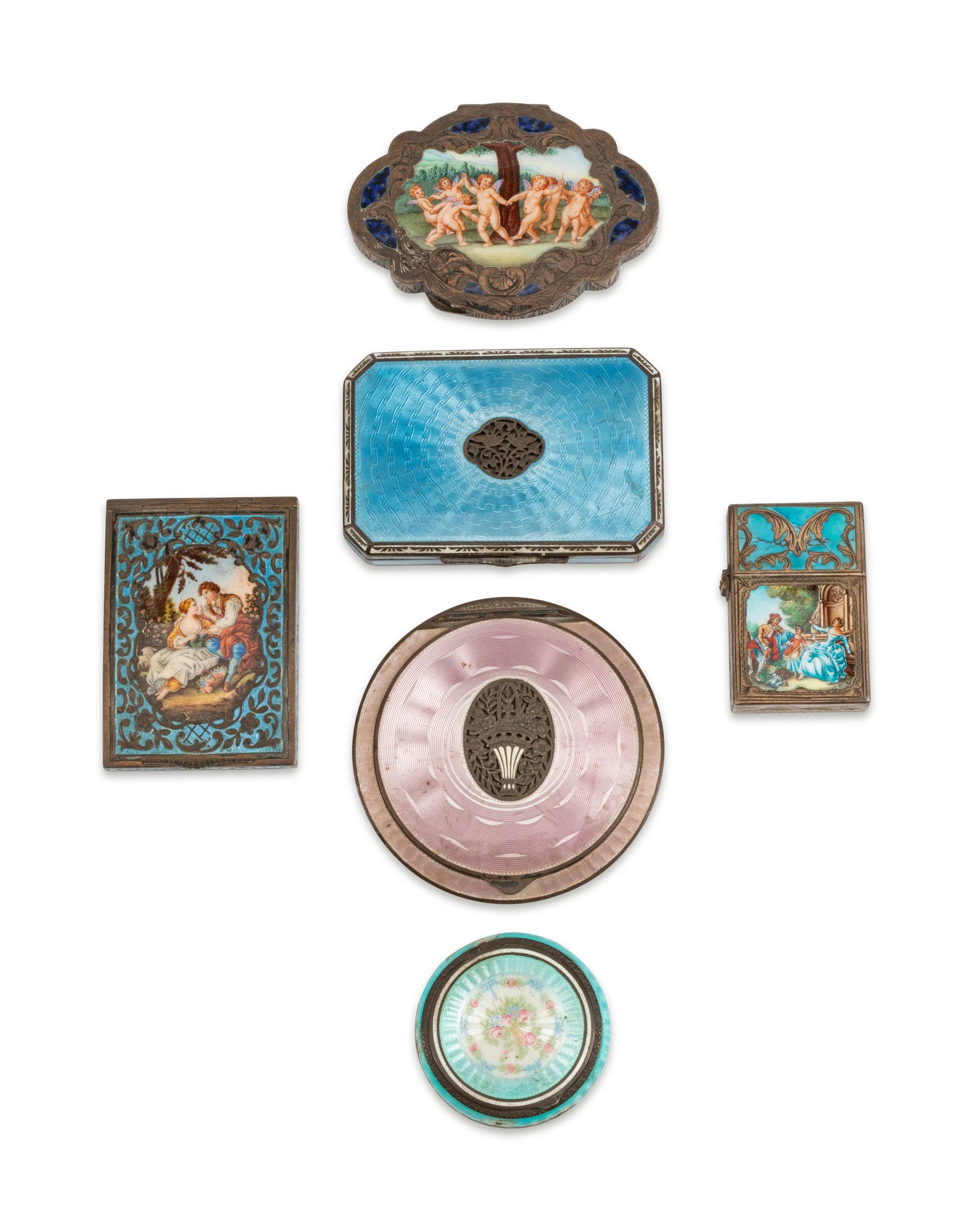Six Continental Silver and Enamel Boxes — LATE 19TH/EARLY 20TH CENTURY