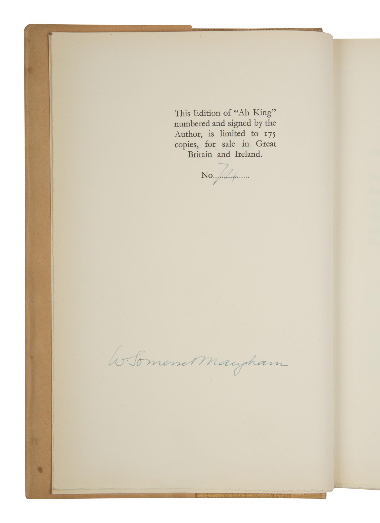 MAUGHAM, William Somerset (1874-1965). Ah King . London: William Heinemann, 1933.