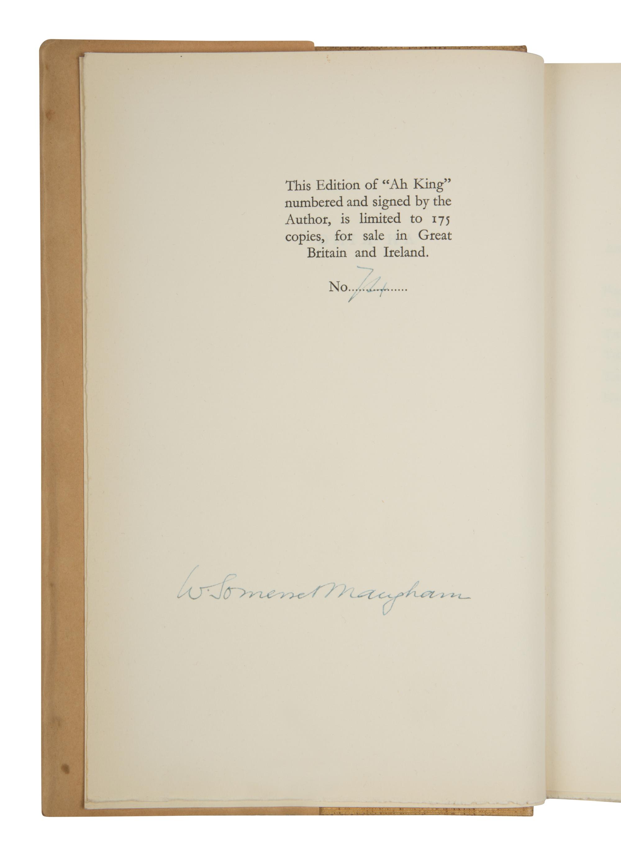 MAUGHAM, William Somerset (1874-1965). Ah King . London: William Heinemann, 1933.