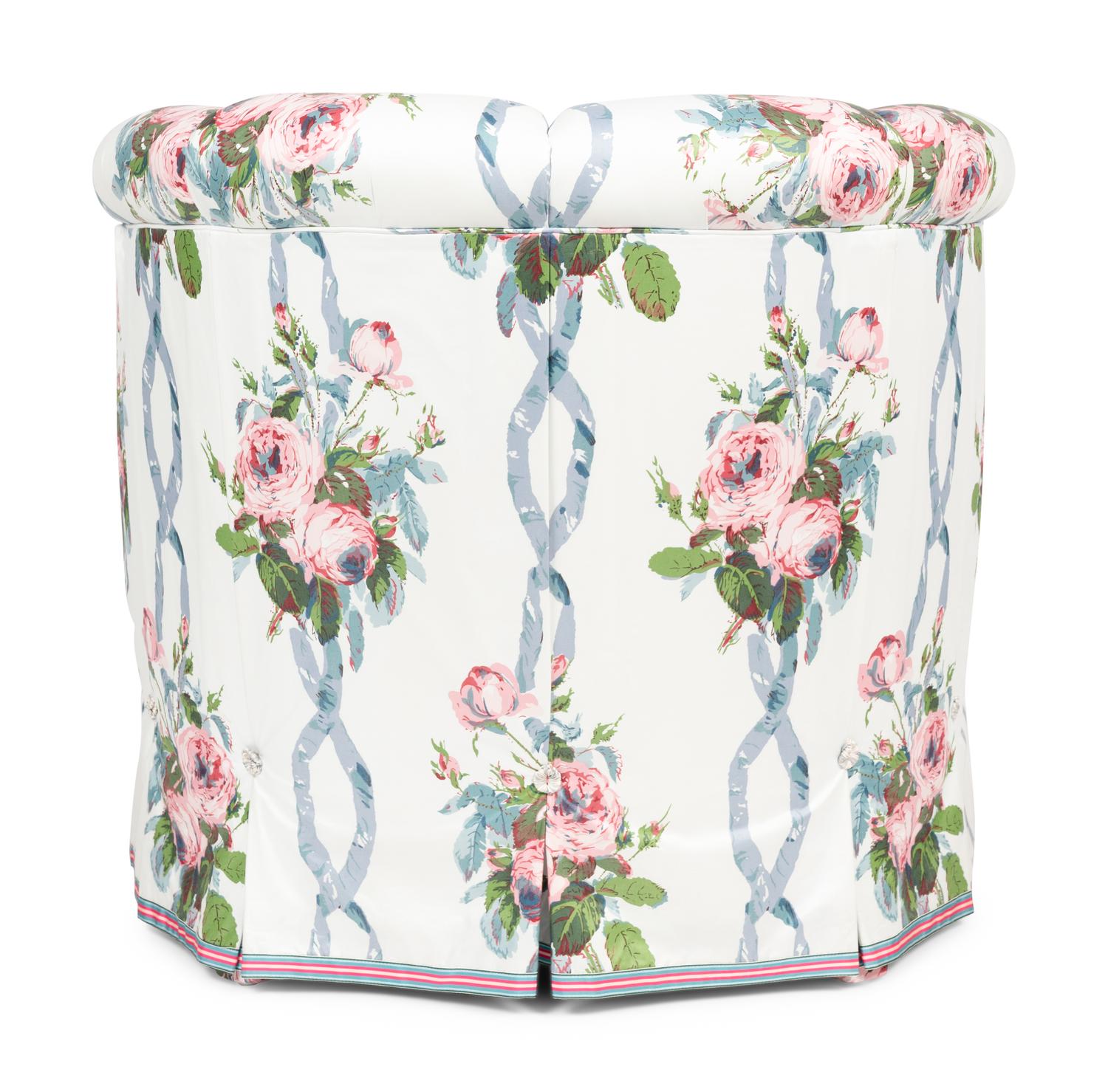 A Custom Barrel-Back Armchair with Chintz Upholstery by Jonas New York
