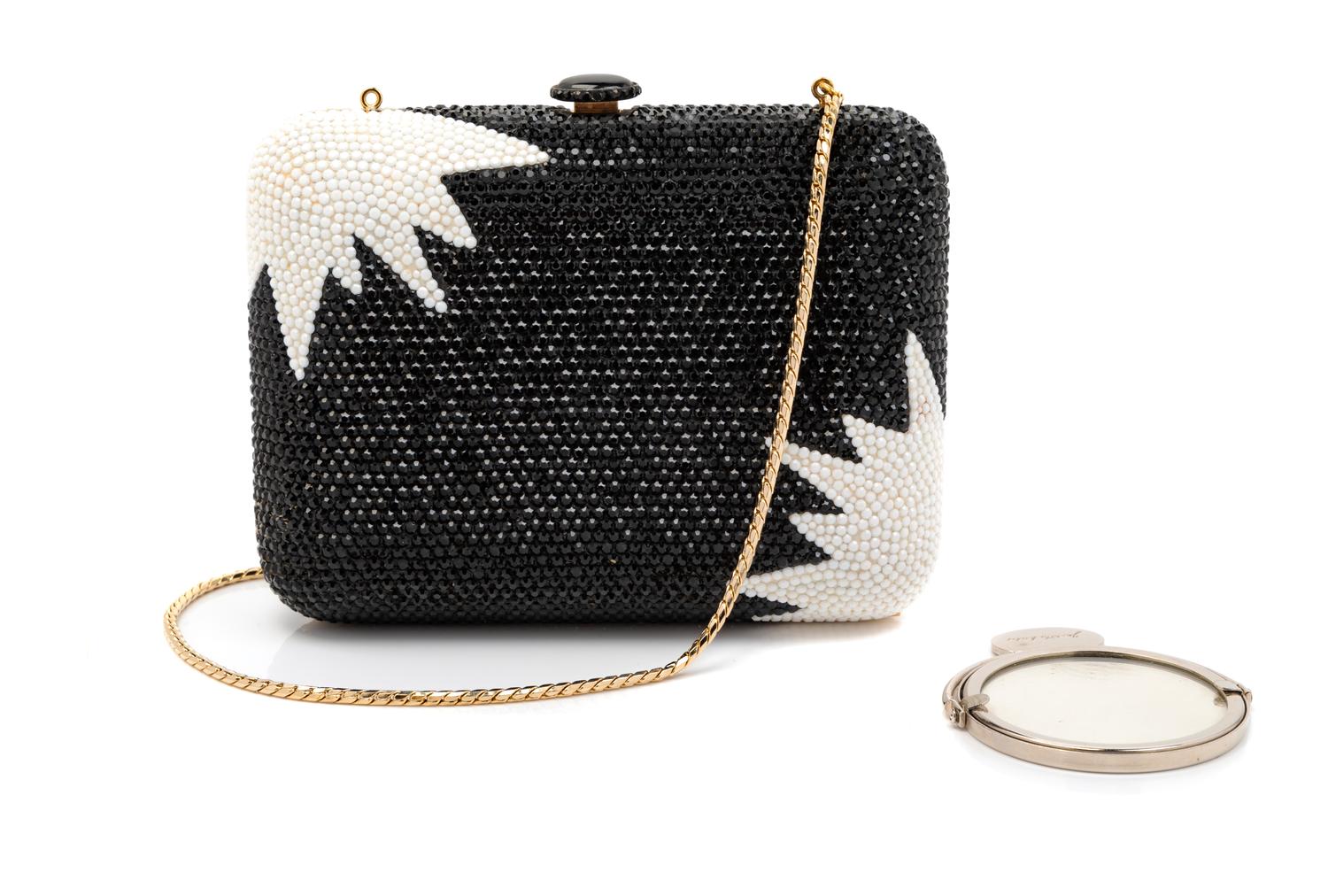 Judith Leiber Black and White Jeweled Clutch,