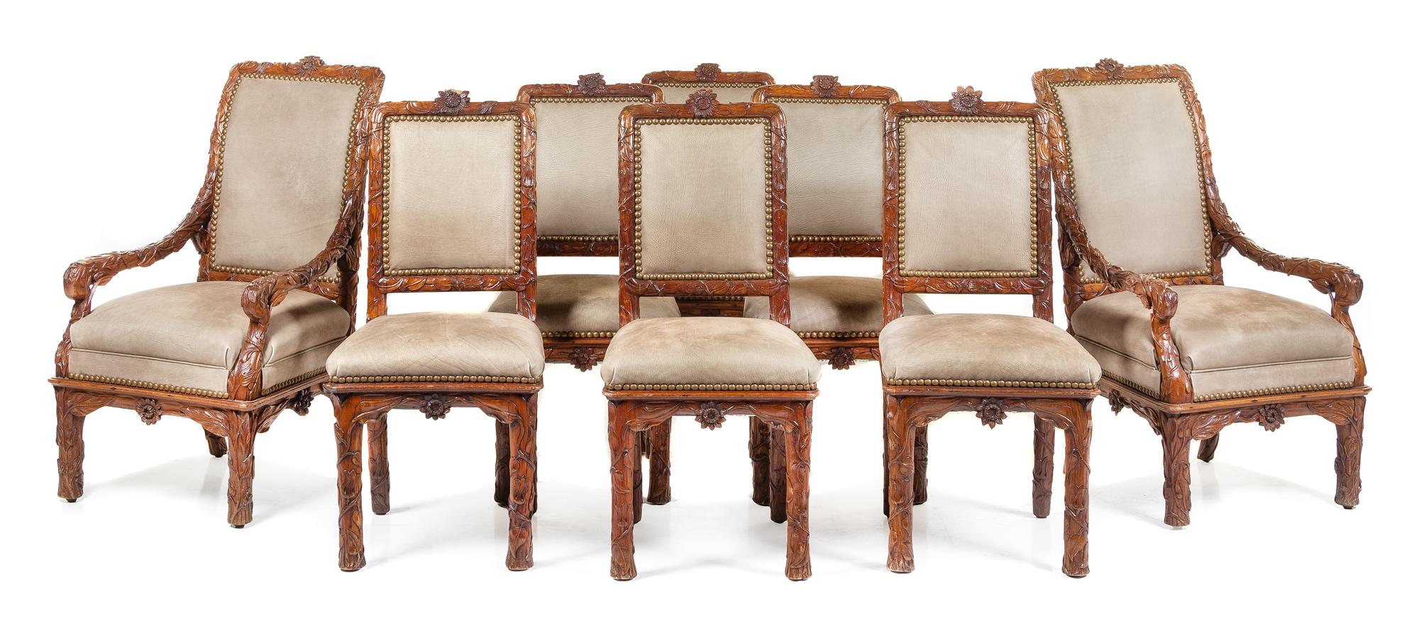 A Set of Eight Continental Carved Dining Chairs Height 42 inches. — 19TH CENTURY