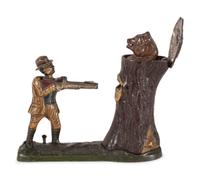 A J. & E. Stevens "Teddy and the Bear" Cast Iron Mechanical Bank