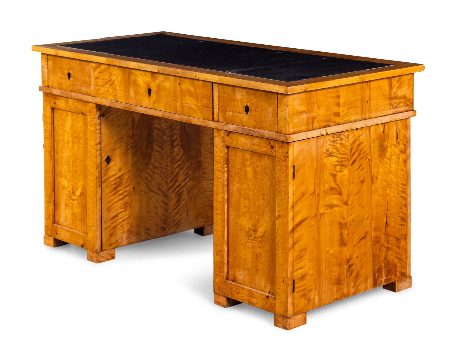 A Swedish Biedermeier Birch Pedestal Desk